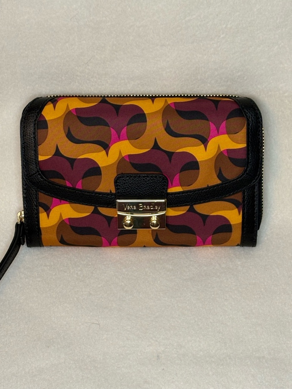NWT Vera Bradley Retro Wave Zip-Around Wristlet in Mustard, Pink & Black